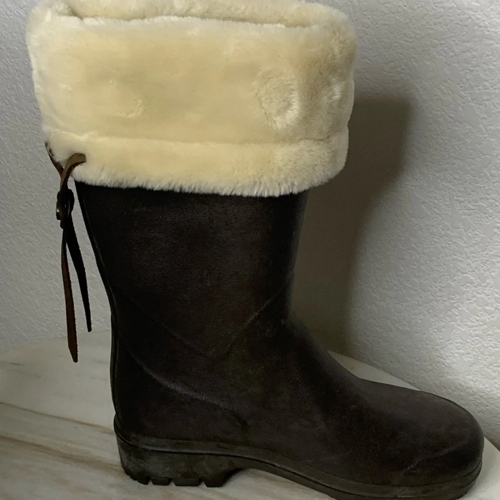 Le Chameau boots wellingtons sz 8 fur lined RARE brown  EU 39